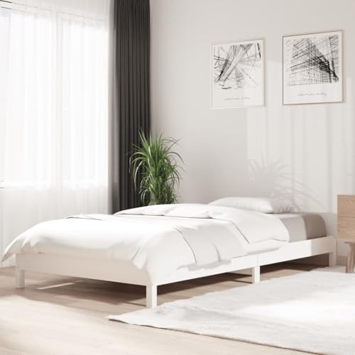 QZZCED Lit empilable en pin massif blanc 90 x 190 cm, structure robuste avec sommier à lattes pour support durable, design minimaliste et fonctionnel pour optimiser l'espace