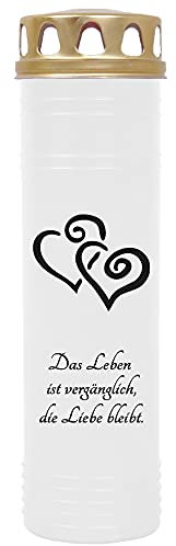 HS Candle Grabkerze Grablicht mit Motiv (2 Herzen Schwarz) - ca 170h / 7 Tage Brenndauer je Kerze (26cm, Ø 7cm) - viele Verschiedene Designs