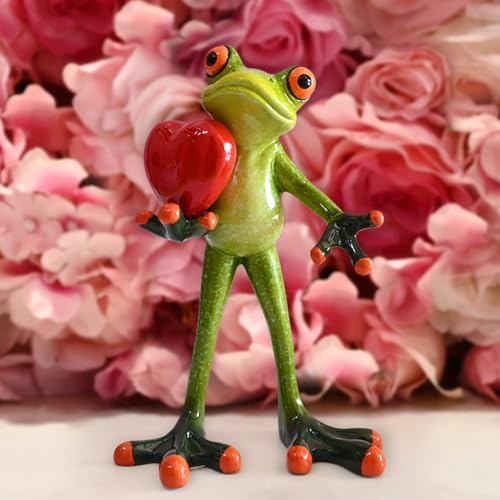 Juliahestia Frog Figurine Home Decor for Mom Women Girl Collectible Statue Office Desk Table Shelf Funny Holding Red Heart Small Valentines Day Decorations Room Ornaments
