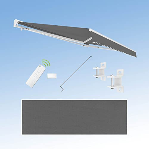 Eclipse Kassettenmarkise Halbkassette Gelenkarm Sonnenschutz Markise Sonnenmarkise Balkonmarkise elektrisch Standard 3,95x3 m Stoff 280g/m² Polyester (PE) UV-Schutz 50+, Markisentuchfarbe: Grau