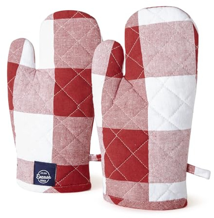 Encasa XO Long 18x30 cm Forno Microwave guanti guanti guanti da forno (2 pz set) per cucina cucina e cottura - Resistente al calore, spessa e sicura - Controlli rossi di Buffalo