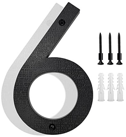 8’’ Modern Floating House Numbers for Outside, Large Black Shadow Home Number with Nails Kit & Template, Easy to Be Mounted for Exterior House Address, Garage Gate, Street, Farmhouse, Number 6
