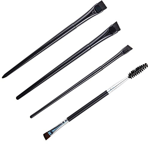 4 Pcs Eyeliner Brush Kit - Fine Angled & Slanted Eyebrow Brushes, Double-Ended, Synthetic Bristles