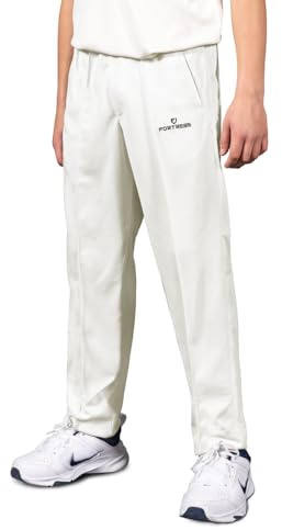 FORTRESS Junior Cricket Trousers [5 Sizes] - Girls & Boys Cricket Trousers (11-12 Years) Off-White