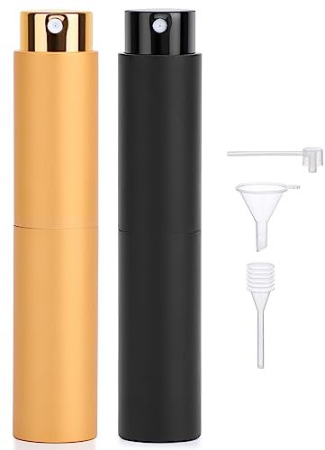 Segbeauty Atomizador Perfume Recargable, Pulverizador Perfume, 2 Piezas 10ml Spray de Colonia Portátil, para Mujeres, Hombres, Viaje (Negro, Oro)