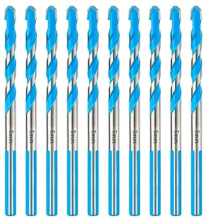 toolant Juego de brocas de hormigón de 5 mm y juego de brocas de mampostería, juego de brocas de martillo a prueba de golpes para hormigón/vidrio/ladrillo/plástico/cemento/azulejos, punta de broca de