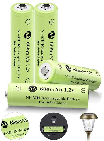 JiajaX Ni-MH Rechargeable AA Batteries, AA 600mAh 1.2V Solar Batteries for Garden Landscaping Outdoor Solar Lights, String Lights, Pathway Lights (4 Pack)