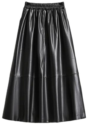 Jupe longue noire en similicuir pour femme - Grande taille - Automne et hiver - Jupe trapèze - Jupe en polyuréthane