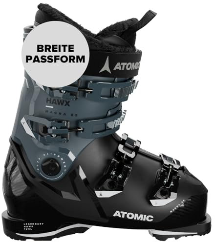 ATOMIC Hawx Magna 85W GW Skischuhe - Größe 24/24.5 - Alpin-Skischuh für Damen in Black/Storm/Ivory - 102mm breite Passform - Stabile Prolite Konstruktion - Memory Fit für präzisen Sitz