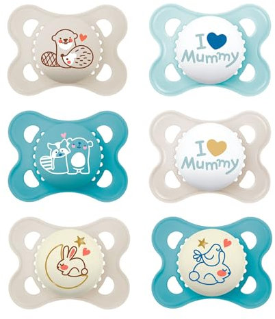 MAM Original Day & Night Silikon Schnuller im 6er-Set, 0-6 Monate, zahnfreundlich, inkl. 3 Sterilisiertransportboxen, ab Geburt 0M, Uni