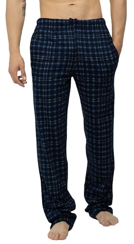 MOR Pigiama da uomo a quadretti in 100% cotone, pantaloni lunghi pigiama con coulisse, pantaloni casual per la casa e la notte, taglie M-5XL