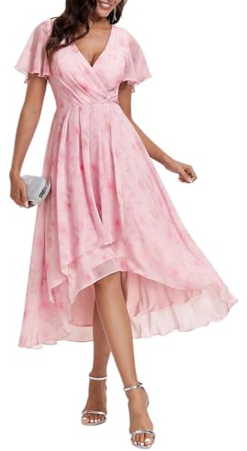 Ever-Pretty Vestidos de Invitada de Boda Elegantes Vestidos de Noche de Gasa Mujer Midi Cortos Vestidos de Novia Rosa Violeta Claro 36