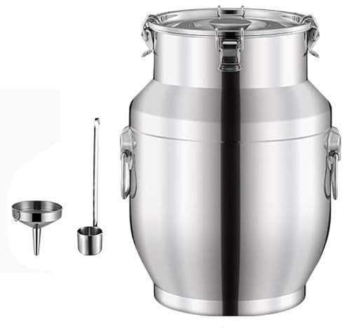 Yiustldd Bidon À Lait en INOX 304 avec Couvercle, Seau À Lait Robuste/Seau À Vin/Cruche Fourre-Tout pour Le Transport De Stockage De Liquide De Restaurant À Domicile,30L