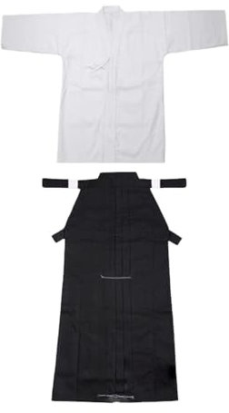 Perfeclan Japanisches Kendo-Uniform-Set Dobok Ninjas Iaido Erwachsene Kendo-Outfit Kimono Hakama, Weiß und Schwarz, 170CM