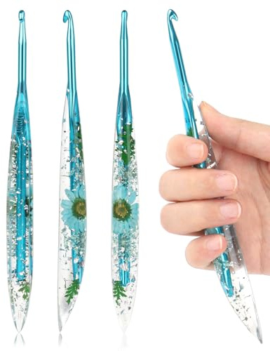 Coopay 5mm Crochet Hooks, Sparkly Floral Resin Crochet Hook, Ergonomic Crochet Hooks for Arthritic Hands, Tapered Metal Crochet Hook for Handmade Crocheting, for Beginners (5.0mm)