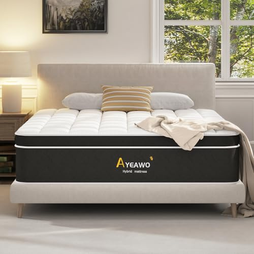 Ayeawo King Size Mattress 14 Inch, Hybrid King Bed Mattress in a Box, Gel Memory Foam and Pocket Springs for Pressure Relief & Motion Isolation, Breathable & Cooling Feel, CertiPUR-US, Medium Firmness