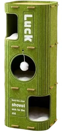 KESOTO Cueva para Gatos de 3 Pisos, Casa Escondida con Pelota Colgante Y Cubierto para Varios Gatos, Ideal para Descanso en Interiores Y Exteriores, Verde