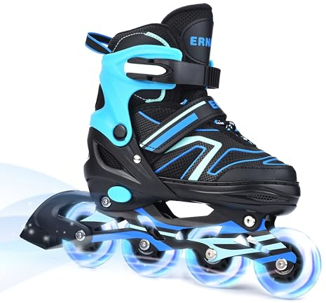 ERNAN Verstellbar Inliner für Kinder. Inline Skates,Verstellbare 4 Größen Inline Skates für Mädchen/Kinder/Jungen,für den Innen und Außenbereich (Blue, S)