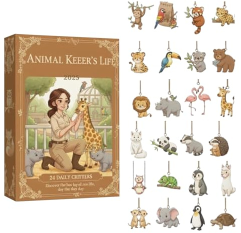 Calendrier Noël animalier - 24 jours en acrylique avec figurines d'animaux, compte à rebours de Noël | Idéal pour amis amoureux la famille, affichage de vacances amusant