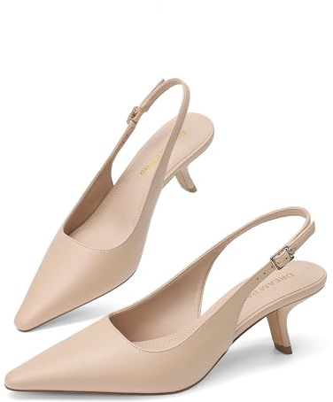 DREAM PAIRS Women's Kitten Heel Low Heel Pumps,Nude,8
