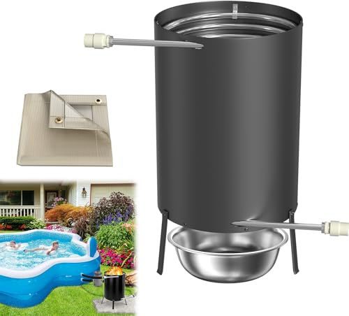 Froadp Poolvärmare med eld, rostfritt stål poolvärmare eldtunna med värmespiral och 32/38 mm anslutning, träuppvärmd poolvärmare för pool och uppställningspool, svart, 2 stycken