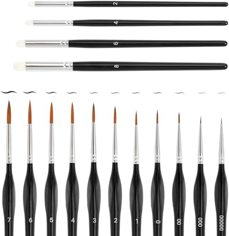 15Pcs Miniature Model Paint Brushes Set with Domed Dry Brush, Fine Detail Paint Brushes Set for Art Painting, Models, Watercolour, Oil, Acrylic, Miniatures (15Pcs)