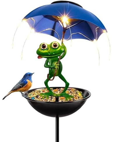 Distributeur de Nourriture pour Oiseaux Décoratif Lumière Solaire | Mangeoire pour Animaux Sauvages d'Extérieur Pour Jardin Balcon Terrasse Arrière-Cour Paysage