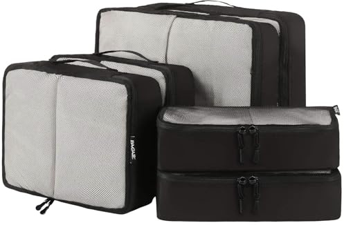 BAGAIL 6 Set Packing Cubes,Travel Luggage Packing Organizers(6Set Black Net)
