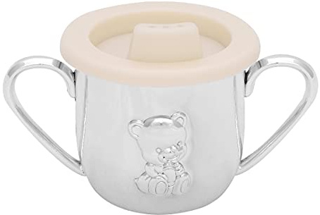 Brillibrum Design Schnabelbecher Baby versilbert anlaufgeschützt inkl. Wunschgravur Trinklernbecher Spülmaschinenfest mit Namensgravur Schnabeltasse mit Wunschgravur Kinderbecher Silber