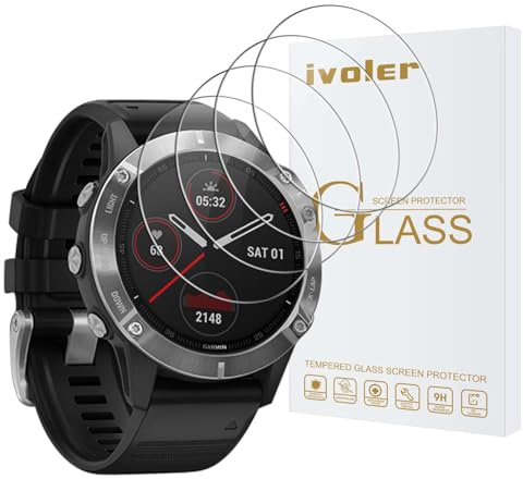 VGUARD 4-pack skärmskydd för Samsung Galaxy Watch 4 40 mm/Garmin fenix 6/Solar/fenix 6 Pro/safir/Solar Editions 47 mm/Garmin Vivomove HR, härdat glas [9H hårdhet] [Anti-repa]