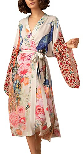 YouKD Vestido largo de verano para mujer, caftán largo, estilo bohemio, para playa, amplio vestido tipo kimono, talla única, Altoa única