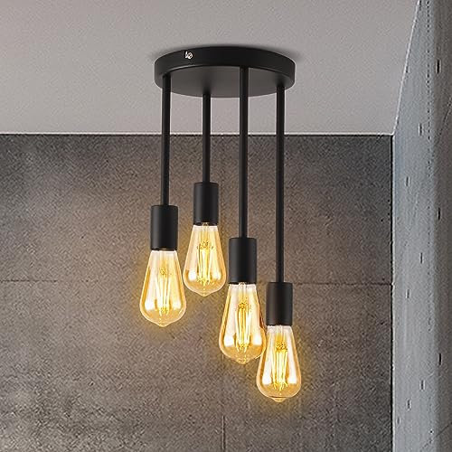 ANWIO Lampada a Sospensione, Lampadari Moderni con 4 Lampadine LED Attacco E27, Lampadari da Cucina Nero, Lampadario Sospensione per Camera da Letto,Soggiorno(Lampadine Escluse) EUC-EA
