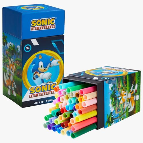 SONIC THE HEDGEHOG 48 Colouring Pens for Kids Colouring for Kids Art Supplies Felt Tip Pens Washable Markers Boys Gifts