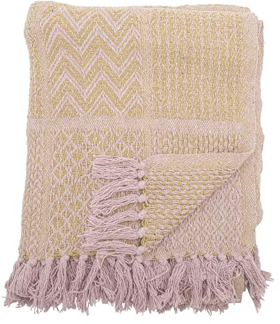 Bloomingville Rodion Decke 160x130 cm aus recycelter Baumwolle – Weiche Kuscheldecke für Sofa & Bett, nachhaltiger Überwurf, stilvolles Wohnaccessoire (Rosa)