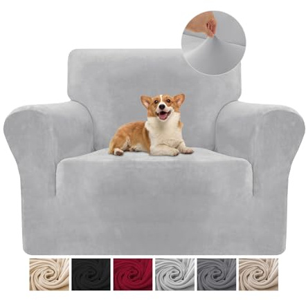 Cotopuro Copripoltrona 1 Posto (70-110CM) Con Braccioli, Copridivani in Velluto Elasticizzato Antigraffio Per Gatti, Copridivani Universale, Super Morbido e Confortevole - Grigio Chiaro