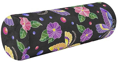 FRODOTGV Färgglada trollsländor blommor stöd kuddar för säng ortopedisk halsrullekudde runda kuddar för sängcylinder minnesskum kudde nackrullskydd med dragkedja