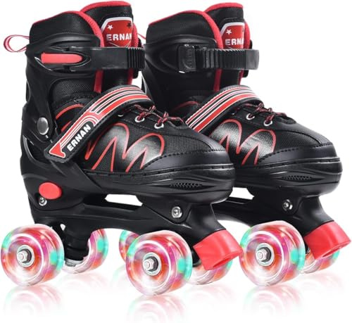 ERNAN Roller Enfant Filles et Garçons,Patin a Roulette Enfant 4 Taille Réglable, Roller Quad Enfant avec 8 Roues Lumineuses. Patins à roulettes pour Enfants pour débutants