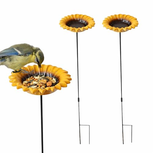 DIVCHI Bird Feeders Free Standing Flower Birds Feeding Station | Garden | Outdoor | Pole | Decorative | Wild Bird | Seed | Nut | Water | Bowl | Bath | Dish (Pack of 2) (Yellow)