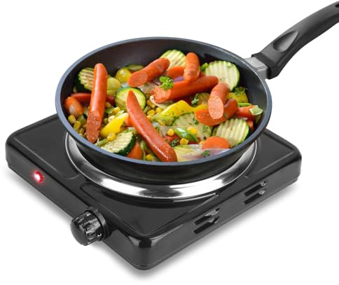 Zorpupoa Hot Plate, Portable Electric Stove 1500W Countertop Single Burner with 5 Levels Adjustable Temperature, 7 Cooktop with Non-Slip Rubber Feet for RV, Home, Camp (Black)