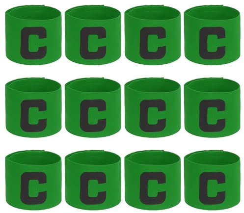 PATIKIL Fascia Capitano Calcio, 12Pz Fascia Braccio Capitano Calcio Fascia Braccio C Elastica per Capitano Sportivo Fascia Capitano per Gioventù Squadra Calcio Allenamento Verde