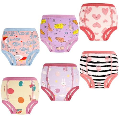 MOEMOE BABY Pantaloncini da training, 6 pezzi, pantaloncini da training per neonati, mutandine da training biancheria intima per bambini, ragazzi, ragazze, 2-9 anni, 6 jaar