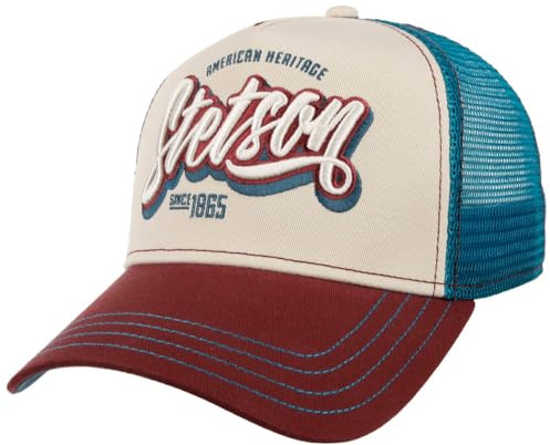 Stetson Cappellino Trucker Wordmark Logo Uomo - cap Berretto Baseball Mesh Snapback, con Visiera, Fodera, Fodera Estate/Inverno Primavera Estate Autunno Inverno - Taglia Unica Blu-Rosso