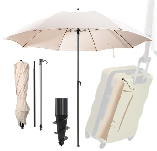 4smile Sonnenschirm Strand UPF 50+, Fb. Blau - Praktischer Reise Sonnenschirm für Koffer Ø 160 cm - Funktioneller Strandschirm klein faltbar, kompakter Strandschirm koffertauglich