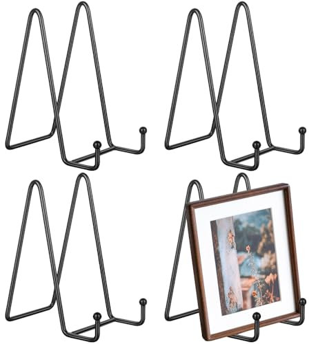 Espositore in ferro, 4 pezzi, supporto per piastra metallica, supporto per cornice in metallo da 6 pollici, supporto per piastra metallica, cavalletto espositore per foto artistiche, libri, quadri e a