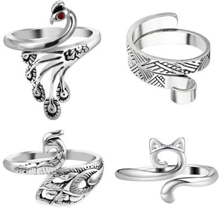 Tyqour 4 Stück Verstellbare Häkelringe Einstellbare Strickschlaufe Finger Strick Häkelschlaufenringe für Finger Metall Häkelring Crochet Ring Häkel Zubehör für Frauen Mädchen Häkelliebhaber