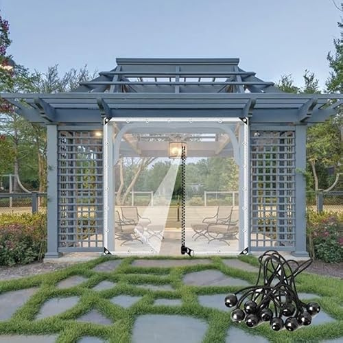420 g/m² PVC transparente Abdeckplane, für Garten, Pavillon, mit Reißverschluss, robuste Kunststofffolie, reißfest, transparente Pavillon-Seitenteile