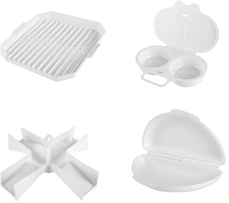 Fegtrtyoa Ensemble de 4 Ustensiles de Cuisine pour Micro-Ondes, Four, Plaque de Cuisson au Bacon, Cuiseur Vapeur, Boîte à Œufs au Plat, Support à Pommes de Terre pour la Cuisine