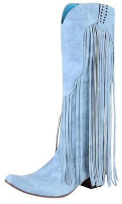 NUSGEAR Botas Con Flecos Para Mujer, Bota Con Borlas, Botas Hasta La Con Punta Puntiaguda Botin Vaqueras Con Flecos, Hasta La, Con Borlas, Para Fiesta, Zapatos Para Mujer Con Flecos