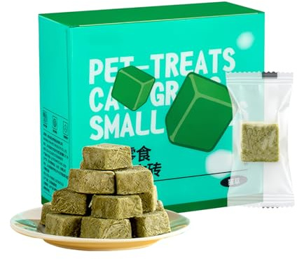 Kattgräs mini fyrkanter mellanmål – 60 g kattmynta godis för kindtillväxt och viktökning, naturlig växtfiber tandaktivitet, 30 stycken per låda, hälsosam husdjursmat för katter