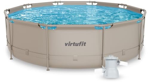 VirtuFit Piscina rotonda Ø 366 x 100 cm, beige, telaio in acciaio robusto, pompa filtro inclusa, dimensione famiglia